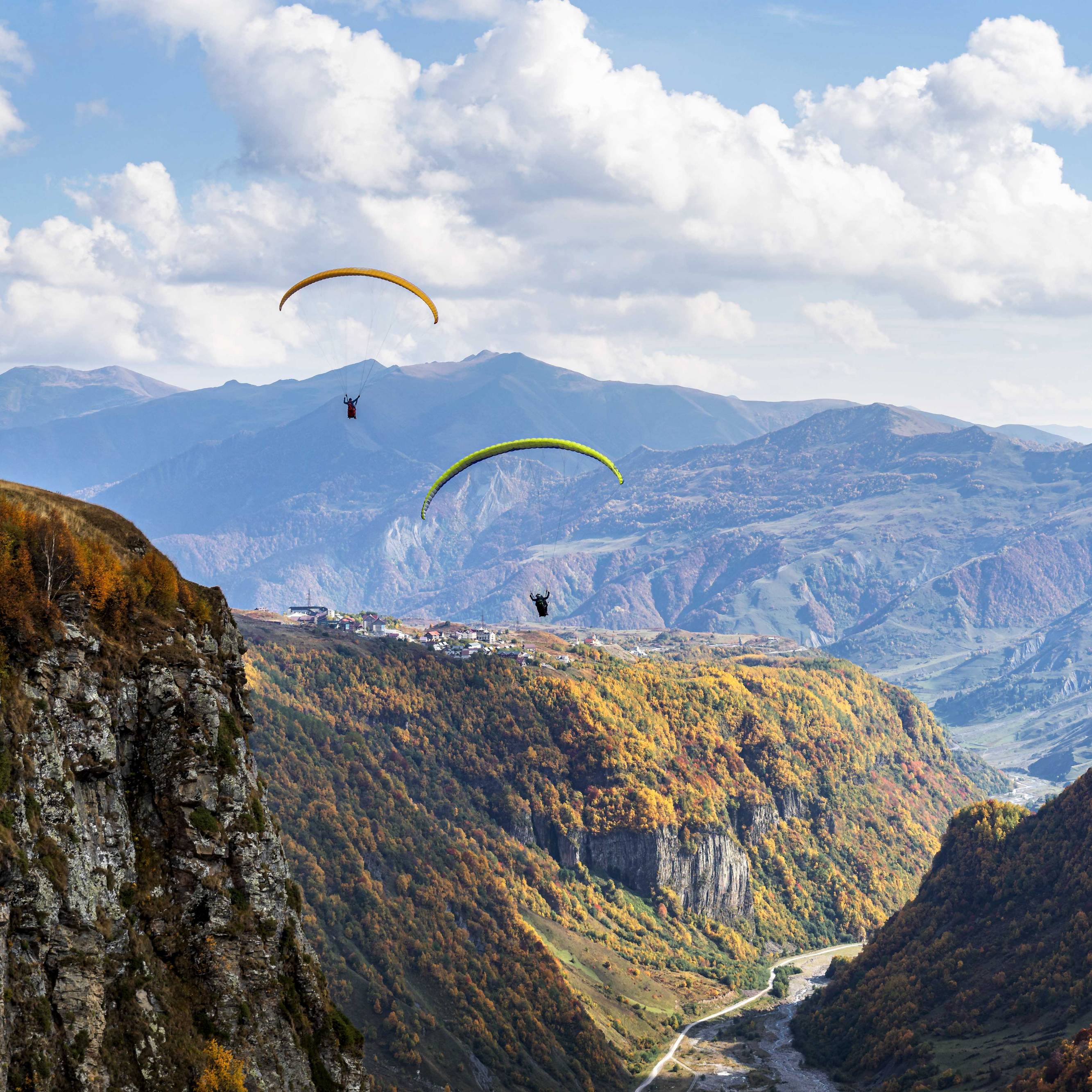Paragliding above Gudauri Recreational Area