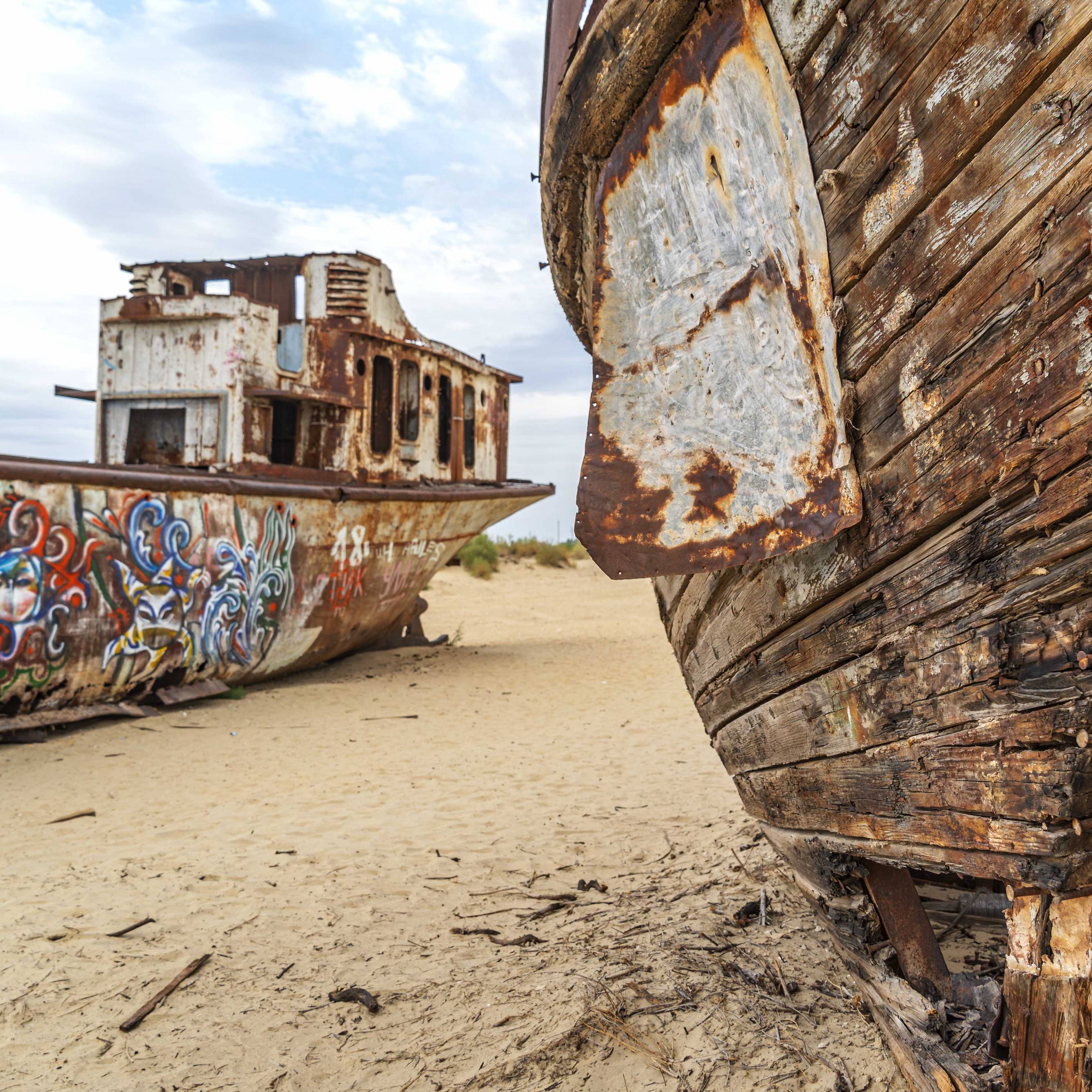 Shipwrecks on the dry grounds of Aral Lake